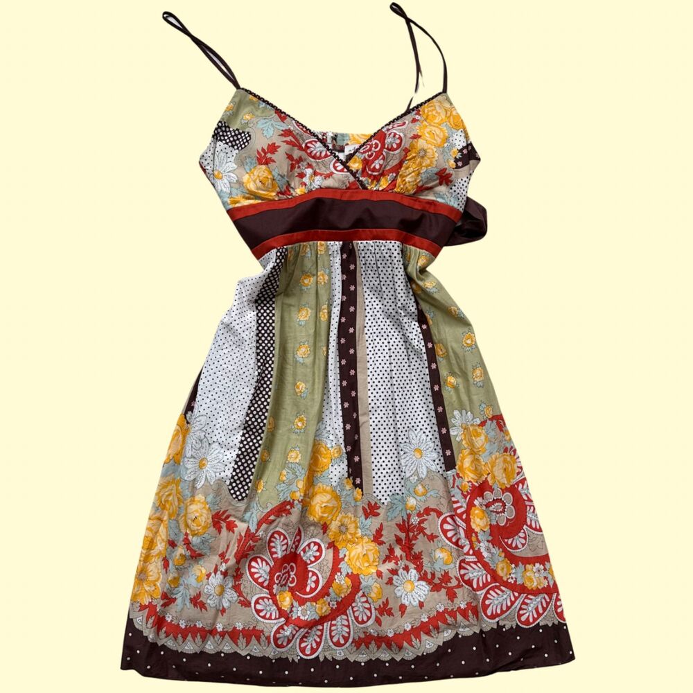 Y2K Vintage As U Wish Mixed Print Floral Boho Babydoll Dress Size 7